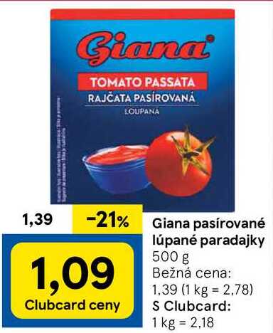 Giana pasírované lúpané paradajky, 500 g