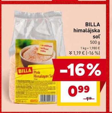 BILLA himalájska soľ 500 g  v akcii