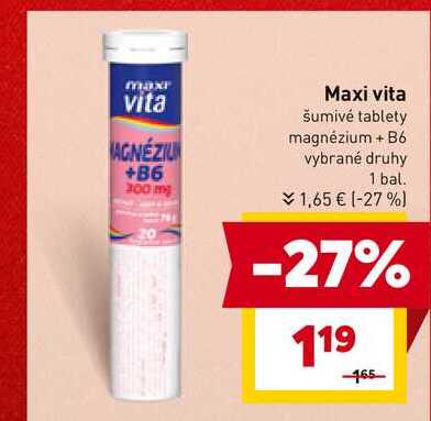 Maxi vita šumivé tablety magnézium + B6 vybrané druhy 1 bal.