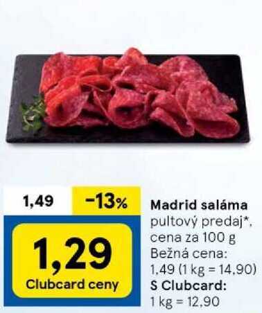 Madrid saláma, cena za 100 g