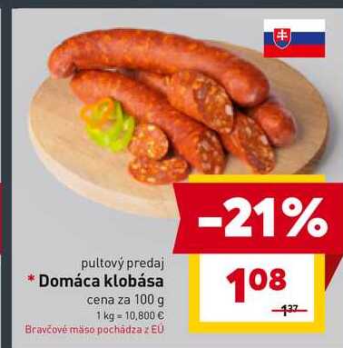 Domáca klobása cena za 100 g  