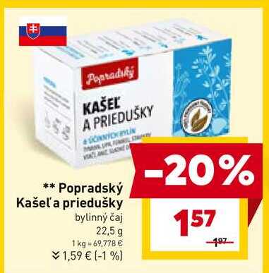 Popradský Kašeľa priedušky bylinný čaj 22,5 g 