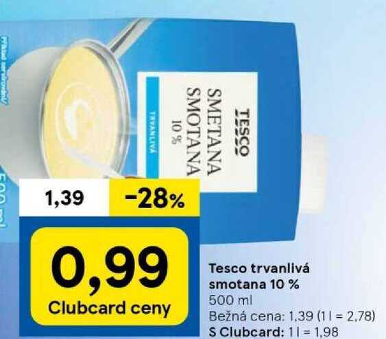 Tesco trvanlivá smotana 10 %, 500 ml