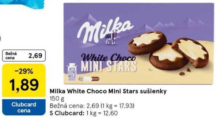 Milka White Choco Mini Stars sušienky, 150 g