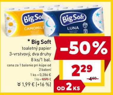 Big Soft toaletný papier 3-vrstvový, dva druhy 8 ks
