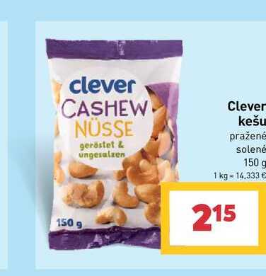 Clever kešu pražené solené 150 g 