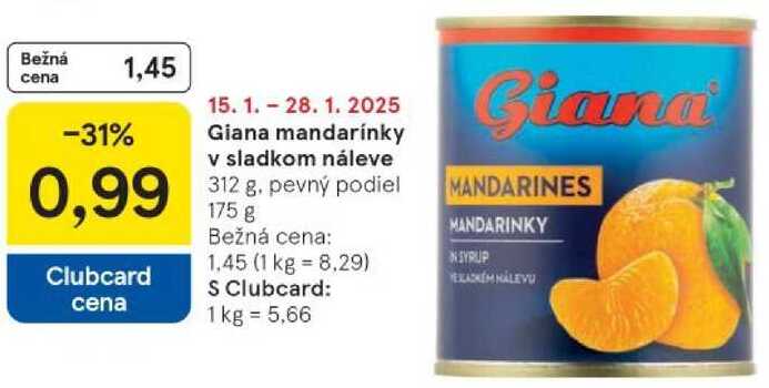 Giana mandarínky v sladkom náleve, 312 g