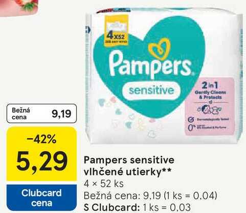 Pampers sensitive vlhčené utierky, 4x 52 ks 