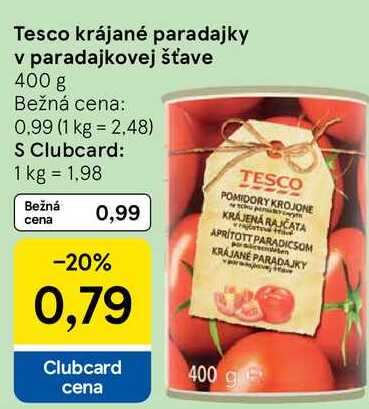 Tesco krájané paradajky v paradajkovej šťave, 400 g