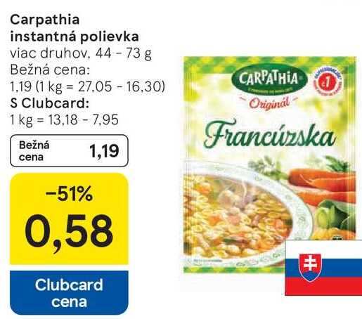 Carpathia instantná polievka, 44 - 73 g