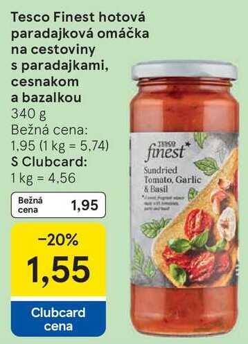 Tesco Finest hotová paradajková omáčka na cestoviny s paradajkami, cesnakom a bazalkou, 340 g 