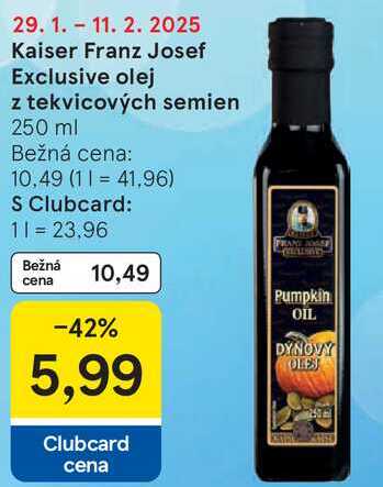 Kaiser Franz Josef Exclusive olej z tekvicových semien, 250 ml 