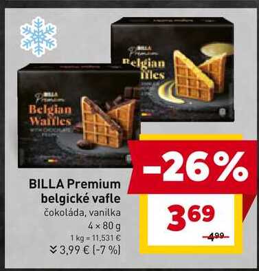 BILLA Premium belgické vafle čokoláda, vanilka 4 x 80 g 