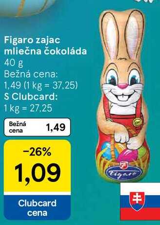 Figaro zajac mliečna čokoláda, 40 g 