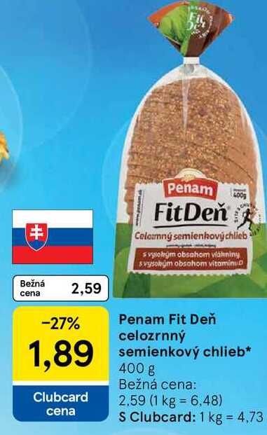 Penam Fit Deň celozrnný semienkový chlieb, 400 g v akcii