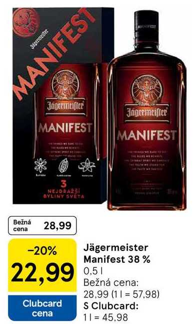 Jägermeister Manifest 38 %, 0,5 l v akcii