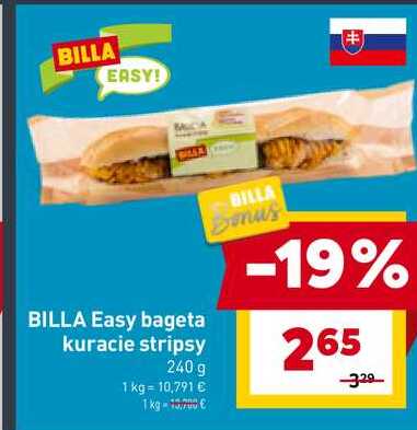 BILLA Easy bageta kuracie stripsy 240 g