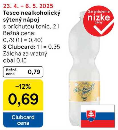 Tesco nealkoholický sýtený nápoj, 2 l