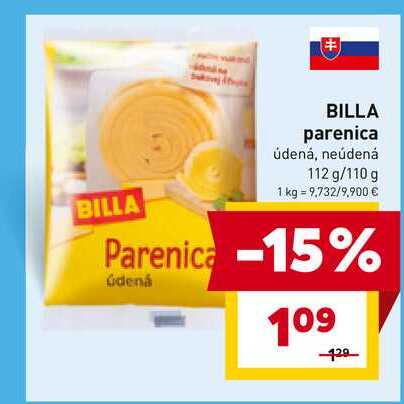 BILLA parenica údená, neúdená 112 g/110 g 