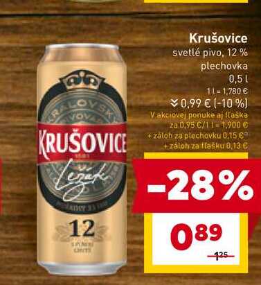 Krušovice svetlé pivo, 12% plechovka 0,5l