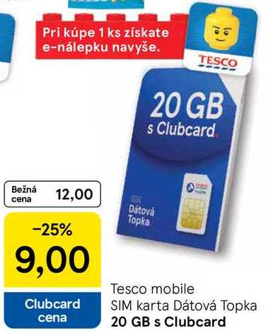 Tesco mobile SIM karta Dátová Topka 20 GB 