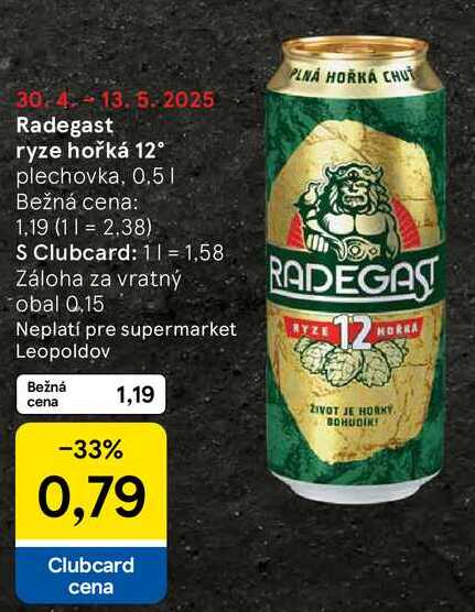 Radegast ryze hořká 12°, 0,5 l