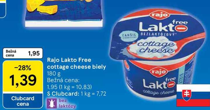 Rajo Lakto Free cottage cheese biely, 180 g