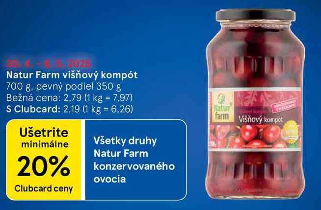 Natur Farm višňový kompót, 350 g