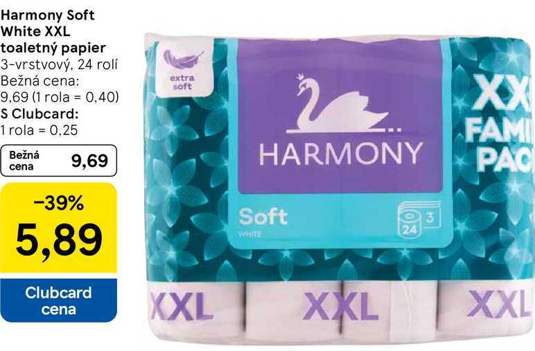 Harmony Soft White XXL toaletný papier, 24 rolí 