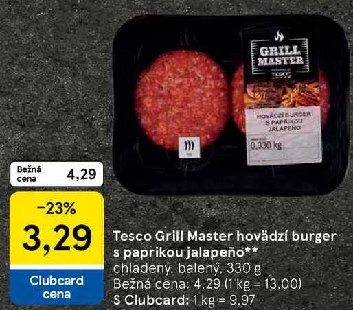Tesco Grill Master hovädzí burger s paprikou jalapeño, 330 g