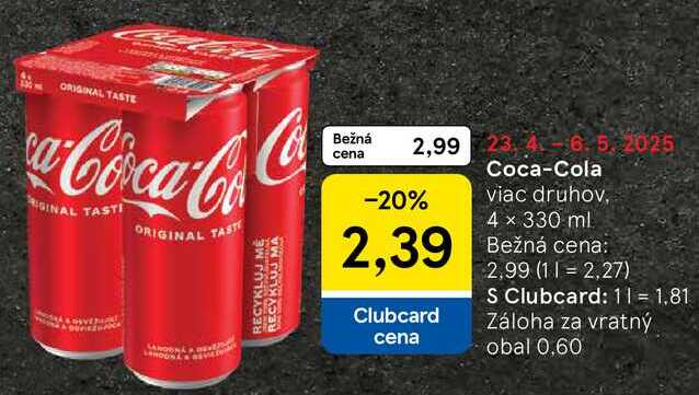 Coca-Cola, 4x 330 ml v akcii