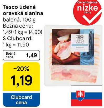 Tesco údená oravská slanina, 100 g