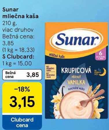 Sunar mliečna kaša, 210 g