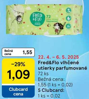Fred&Flo vlhčené utierky parfumované, 72 ks
