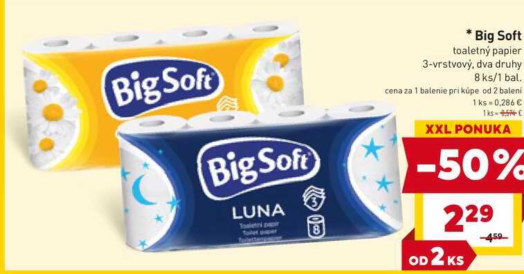 Big Soft toaletný papier 3-vrstvový, dva druhy 8 ks/1 bal.