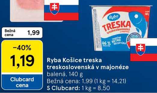 Ryba Košice treska treskoslovenská v majonéze, 140 g
