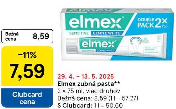 Elmex zubná pasta, 2x 75 ml