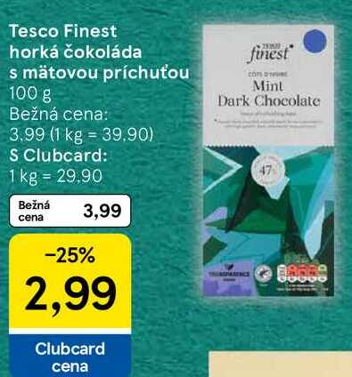 Tesco Finest horká čokoláda s mätovou príchuťou, 100 g 
