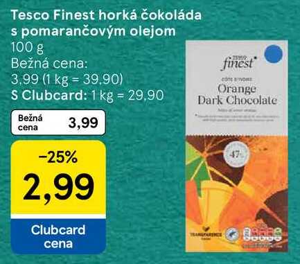 Tesco Finest horká čokoláda s pomarančovým olejom, 100 g