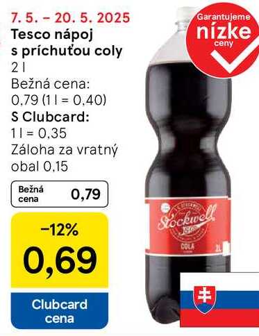Tesco nápoj s príchuťou coly, 2 l