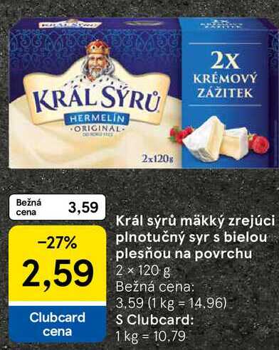 Král sýrů mäkký zrejúci plnotučný syr s bielou plesňou na povrchu, 2x 120 g 