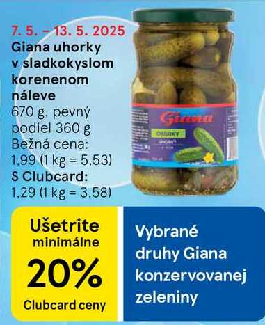 Giana uhorky v sladkokyslom korenenom náleve, 670 g