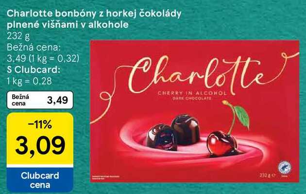 Charlotte bonbóny z horkej čokolády plnené višňami v alkohole, 232 g 