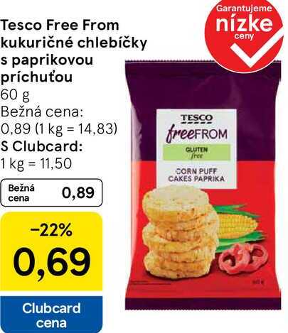 Tesco Free From kukuričné chlebíčky s paprikovou príchuťou, 60 g 