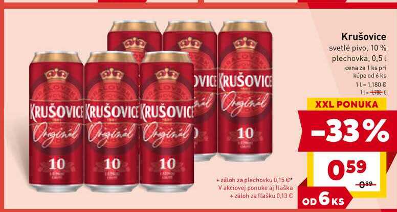 Krušovice, svetlé pivo 10°, 0.5l plech