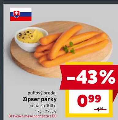 Zipser párky cena za 100 g 