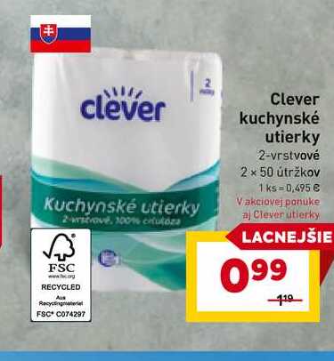 Clever kuchynské utierky 2-vrstvové 2 x 50 útržkov 