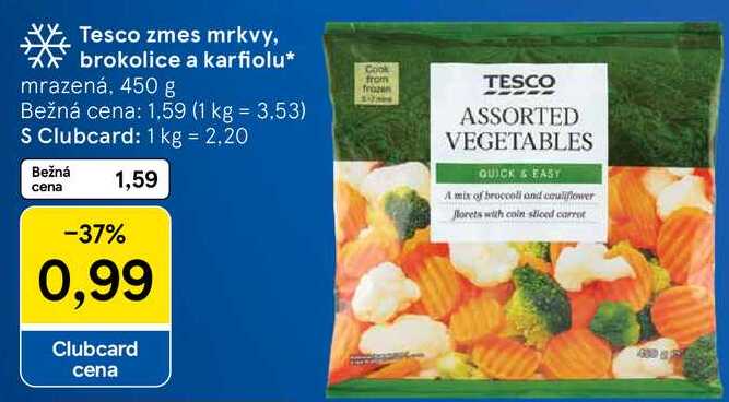 Tesco zmes mrkvy, brokolice a karfiolu, 450 g