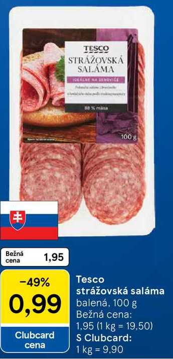 Tesco strážovská saláma, 100 g 