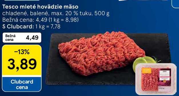 Tesco mleté hovädzie mäso, 500 g 
